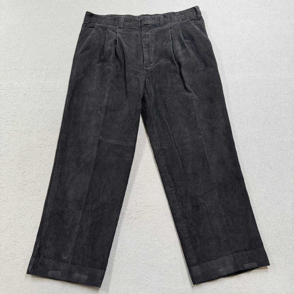 Vintage 90s Corduroy Pants Mens 38x25 Black Pleated Wide Leg Relaxed Harbour One